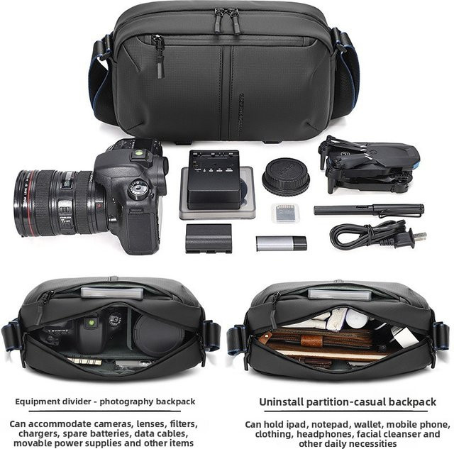 Multifunktionale DSLR-Kameratasche von JINNUOLANG als tragbare Einschulter-Umhängetasche und geräumige Casual-Reisetasche in Schwarz oder Grau - Bild 1