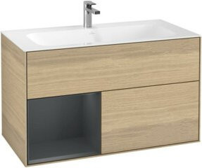 V&B Waschtischunterschrank Finion mit LED-Wandbeleuchtung, Farbe Braun, Eiche lackiert, B/H: 99,6 x 59,1 cm - Bild 1