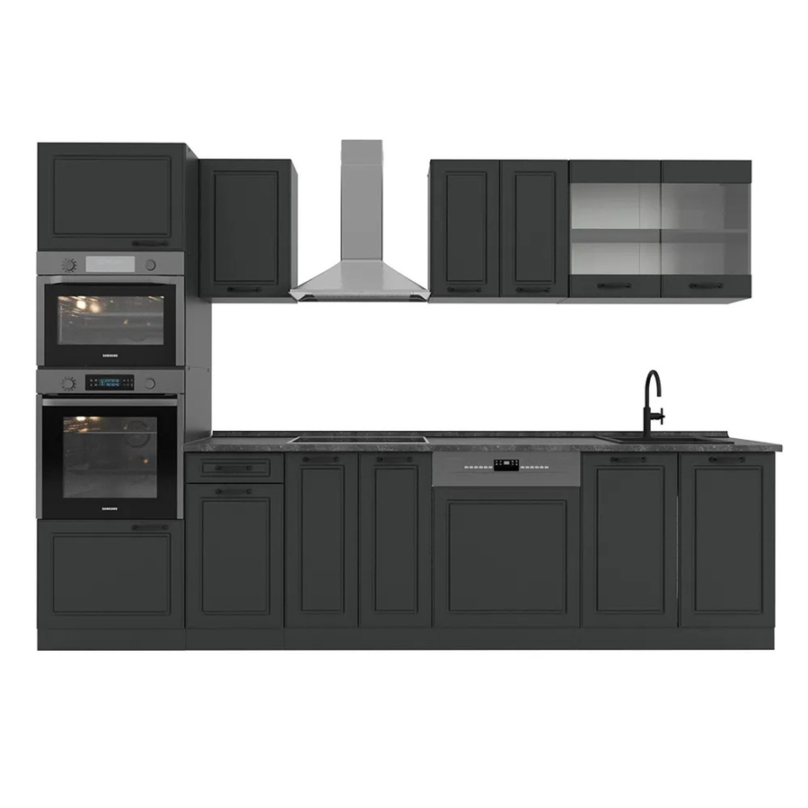Vicco R-Line Küchenzeile Landhaus Stil in Anthrazit mit Hochschrank Breite: 300 cm, Höhe: 207 cm, Tiefe: 60 cm - Bild 2