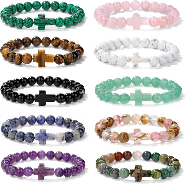 Armband, Perle, Rose Quarz, Tigerauge, Onyx, Unisex - Bild 1