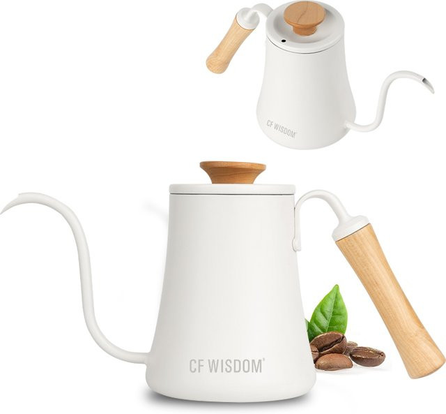 CF Wisdom Japanischer Wasserkocher mit Schwanenhals-Design in Weiß für präzises Aufgießen von Tee und Kaffee - Bild 1