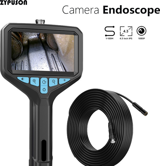 ZYPUSON Endoskop mit 4,3 Zoll IPS-Bildschirm und 1080P Kamera, wasserdichtes Handendoskop mit LEDs für Rohrleitung und Autoreparatur, schwarzes starres Kabel 2-100M - Bild 1