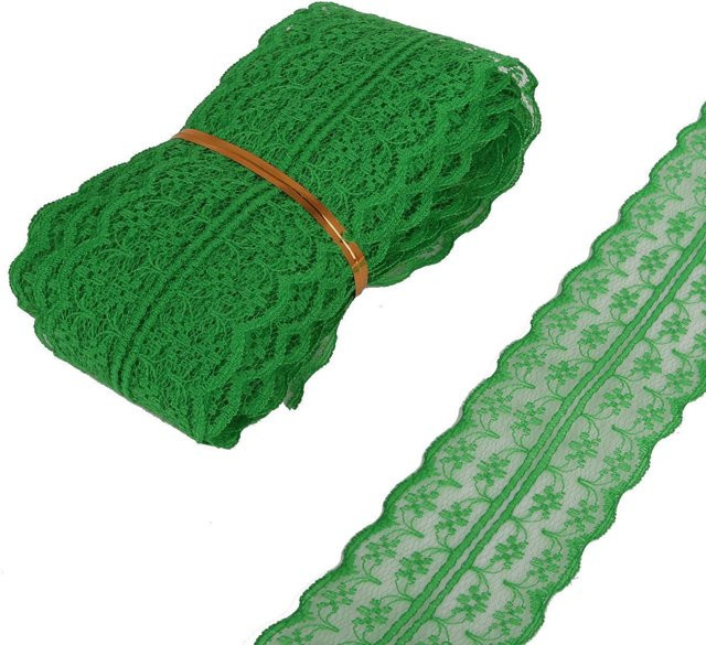 Home Craftdiy Besticktes Spitzenband in Grün mit 4,5 cm Breite aus Baumwolle als Nähzubehör und Dekoration - Bild 1