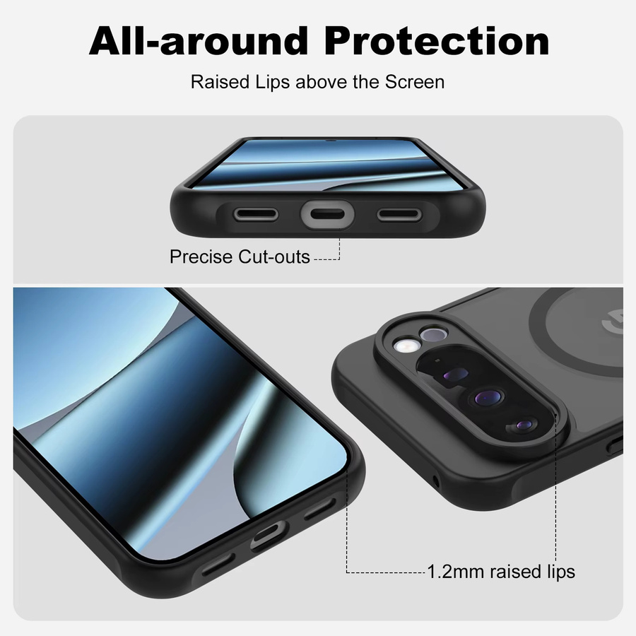Matte durchscheinende magnetische Hülle für Google Pixel 10, 9, 10 Pro, 9 Pro, 10 Pro XL und 9A mit MagSafe Wireless Charging Kompatibilität, Farbe: Schwarz, stoßfeste Abdeckung - Bild 5