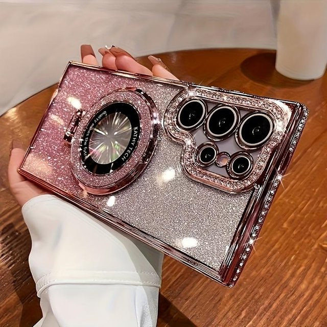 Magnetische Schutzhülle mit Diamantbeschichtung für Samsung Galaxy S26 S25 S24 S23 Ultra Plus in Pink - Bild 1