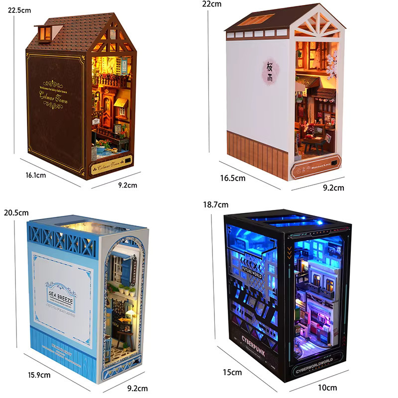 zuuton DIY Buchnischen-Set, Miniatur-Puppenhaus, mit LED-Beleuchtung, 3D-Puzzle-Modell - Bild 3