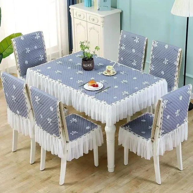 Rutschfester Stuhlbezug mit Sitzkissen im europäischen Stil aus Baumwolle und Polyester, Blau - Bild 1