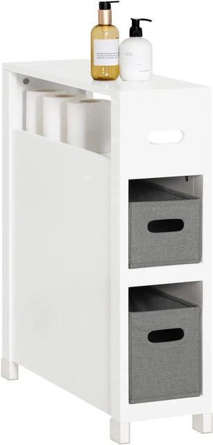 SoBuy Nischenregal Weiß mit 2 abnehmbaren Körben aus Holz und Vlies BZR83-W, B/T/H: 20 x 15 x 70 cm - Bild 1