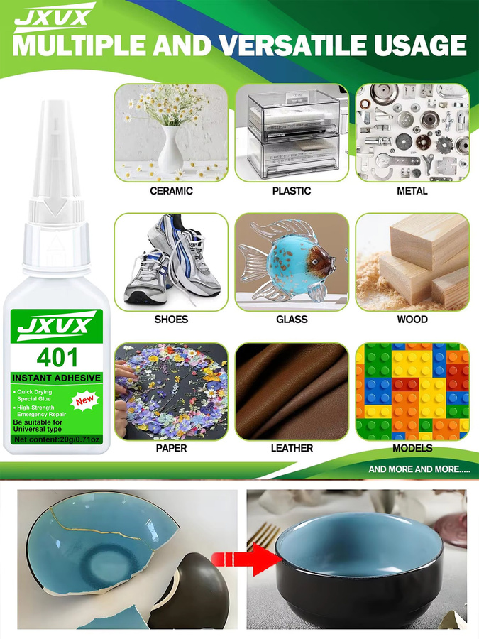 LOOLIFL Sekundenkleber 401/480 in Klar und Schwarz, schnell trocknender Cyanacrylat-Flüssigkleber für Leder, Gummi, Holz, Metall und Kunststoff - Bild 6