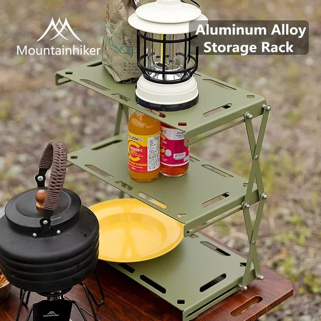 MOUNTAINHIKER Aluminium-Regal für Outdoor und Camping, faltbares Aufbewahrungsregal aus Metall und Holz in Weiß, matt - Bild 1