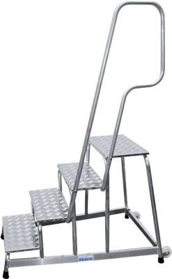 Krause Montagetritt aus Aluminium mit Handlauf und Fahrrollen, 4 Stufen, Silber, Höhe: 80 cm - Bild 1