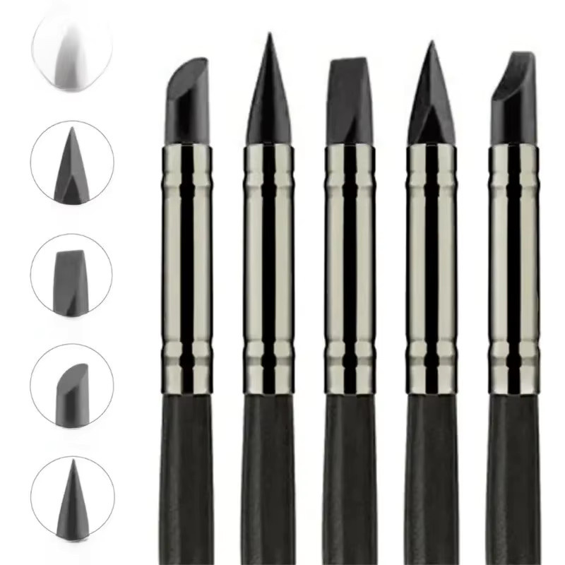 5er Set Silikon Modellierwerkzeuge für Ton, Keramik und Nail Art in Schwarz - Bild 7
