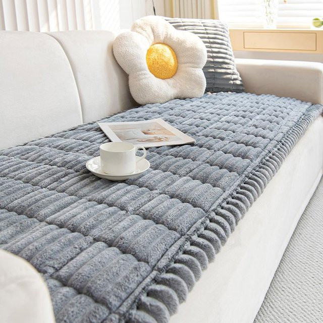 Gestepptes Sofatuch aus Cord in Grau von Your Warm Home, rutschfester Ecksofa-Bezug in L-Form mit verdicktem Plüsch, Breite: 80 cm, Länge: 210 cm - Bild 1