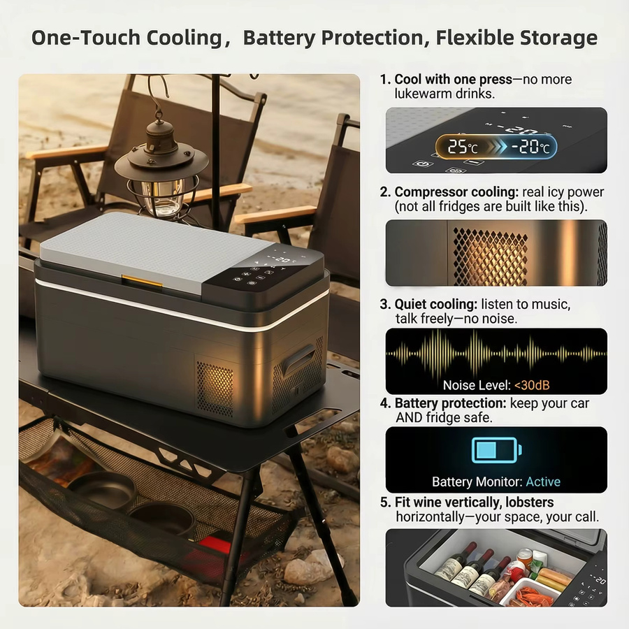 Podofo Kompressor-Kühlschrank tragbarer Gefrierschrank für Reisen und LKW 12V/24V DC und 110-240V AC aus Kunststoff - Bild 7