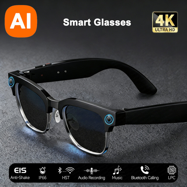 DIXSG 4K HD KI-Smart-Brille in Schwarz mit 800W Pixel Kamera, Bluetooth für Anrufe, Sprachassistent und Musikplayer inklusive intelligenter Übersetzungsfunktion - Bild 1