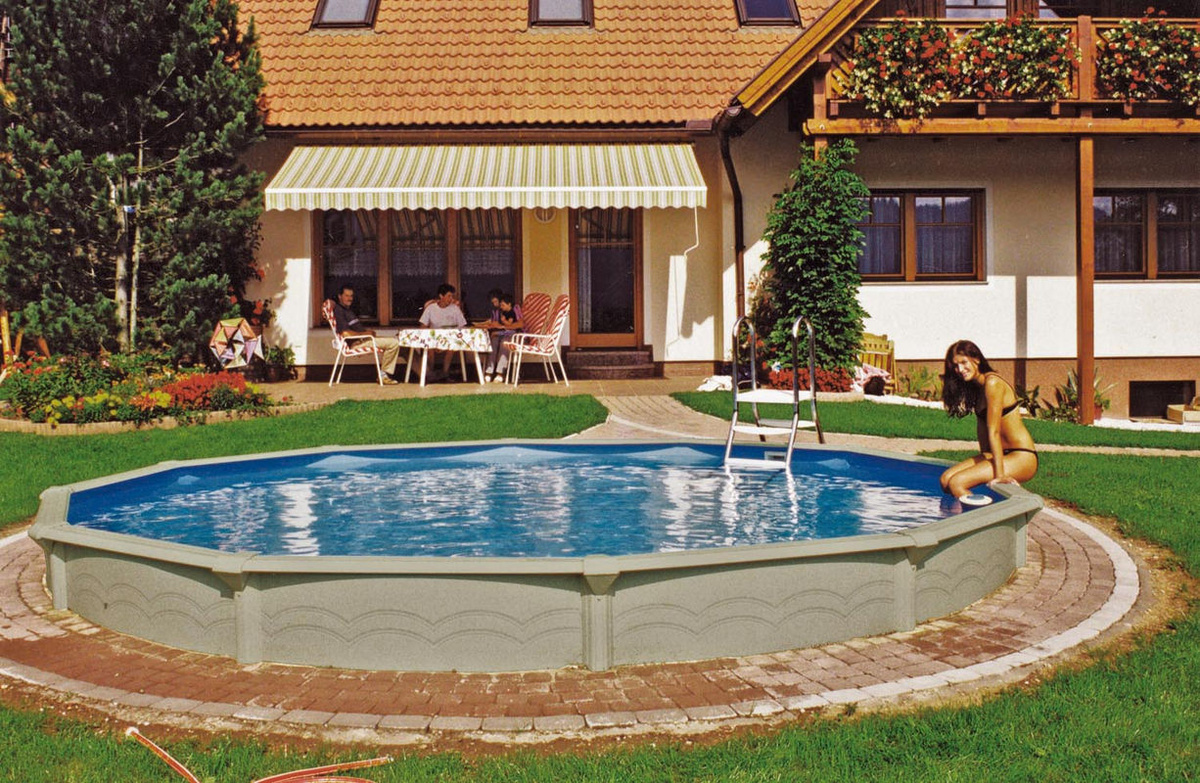 Steinbach Stahlwand Swimming Pool Set Grande rund in Grau und Blau, Durchmesser: 366 cm, Höhe: 135 cm - Bild 2