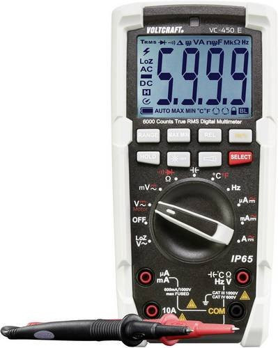 Voltcraft VC-450 E Digitales Hand-Multimeter, Strahlwassergeschützt IP65, CAT III 1000 V, CAT IV 600 V, 6000 Counts, Farbe: Weiß - Bild 1