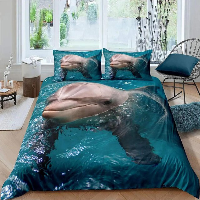 Bettwäsche-Set mit 3D-Delfin-Motiv in Blau von Your Warm Home, Polyester, B/H: 200 x 230 cm - Bild 1