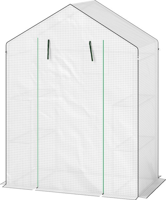 Outsunny Garten-Gewächshaus mit 3-stufigen Regalen und rollbarer Reißverschlusstür, weiß, B/T/H: 140 x 73 x 190 cm - Bild 1