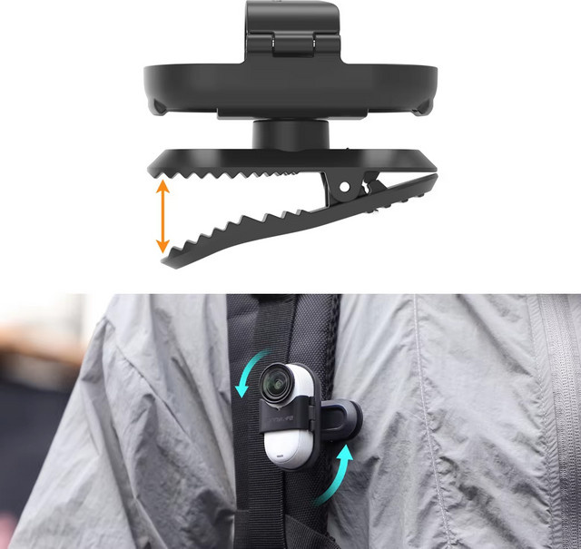 Insta360 Rucksack Clip Halterung mit 360 Grad Rotation und Anti-Shake Funktion für Insta360 Go 3S und Insta360 Go 3 in Schwarz - Bild 1
