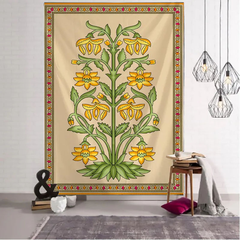 Super Six Wandteppich Mandala Blumen Boho Design Beige B: 95 cm, H: 70 cm - Bild 3