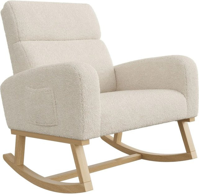 PXloue Schaukelstuhl Relaxsessel aus Bouclé mit Massivholzbeinen in Beige - Bild 1
