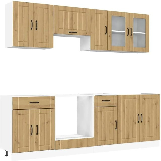 vidaXL Küchenschrank-Set Kalmar in Artisan-Eiche mit Glastüren und Schubladen, 8-teilig, Braun - Bild 1