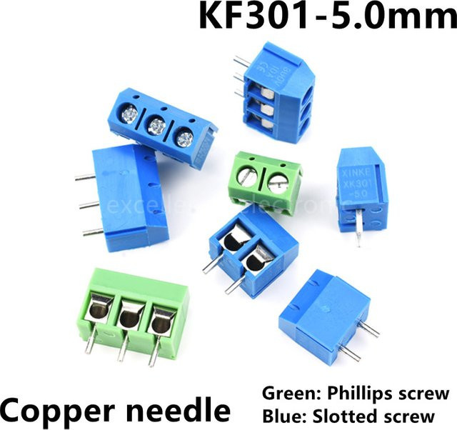 ZSDZFYLLK KF301 PCB-Klemmenblock-Anschluss Set mit geraden Stiften und Schrauben, Rastermaß 5,0 mm, Farbe: Blau - Bild 1