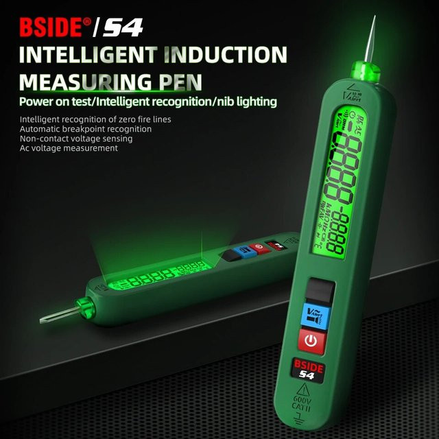 BSIDE Leckagespannungsdetektor-Tester, berührungsloser elektrischer Stift zur Kontinuitätsprüfung von 0–300 V mit Hintergrundbeleuchtung, grün - Bild 1