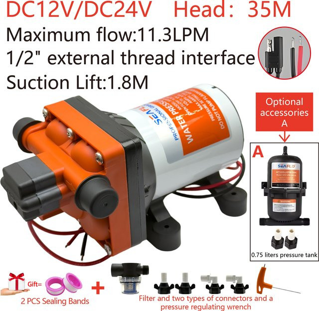 xmshxltd Automatische Vierkammer-Membranpumpe mit hohem Kopf, DC 12/24 V, 11,3 LPM, selbstansaugende Hochdurchflusspumpe für Boote, Häuser und Wohnwagen - Bild 1