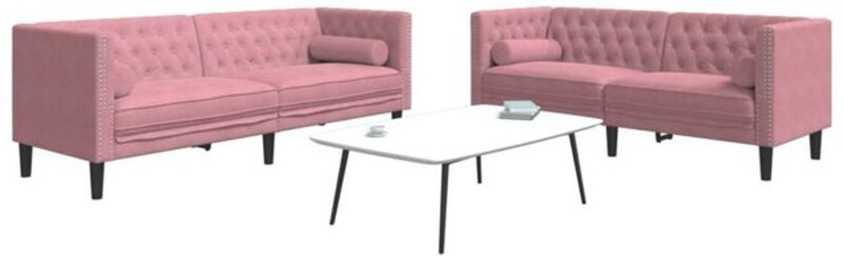 2-teiliges Chesterfield Sofa Set von Vidaxl aus Rosa Samt mit Nackenrollen - Bild 1