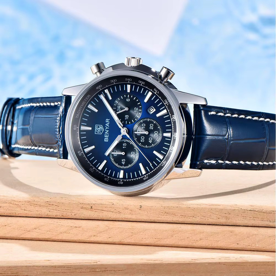 BENYAR Chronograph Armbanduhr, Quarz, Leder, Edelstahl, Herren - Bild 2