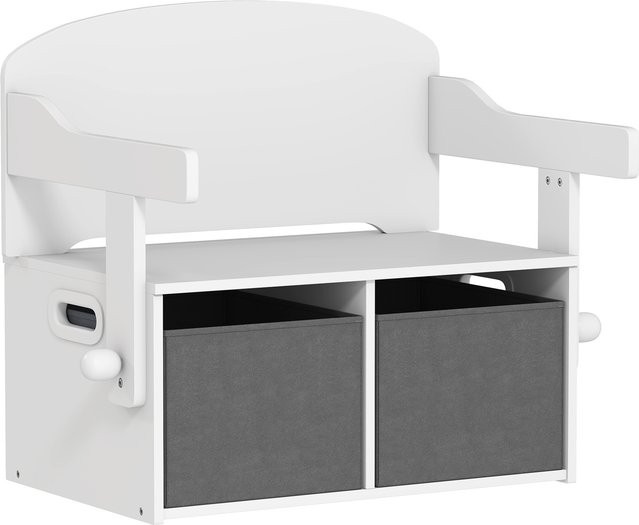 Aosom AIYAPLAY 3-in-1 Kinder-Aufbewahrungsbank mit Spieltisch, Stuhl und Spielzeugtruhe mit herausnehmbaren Stoffkörben, Weiß - Bild 1