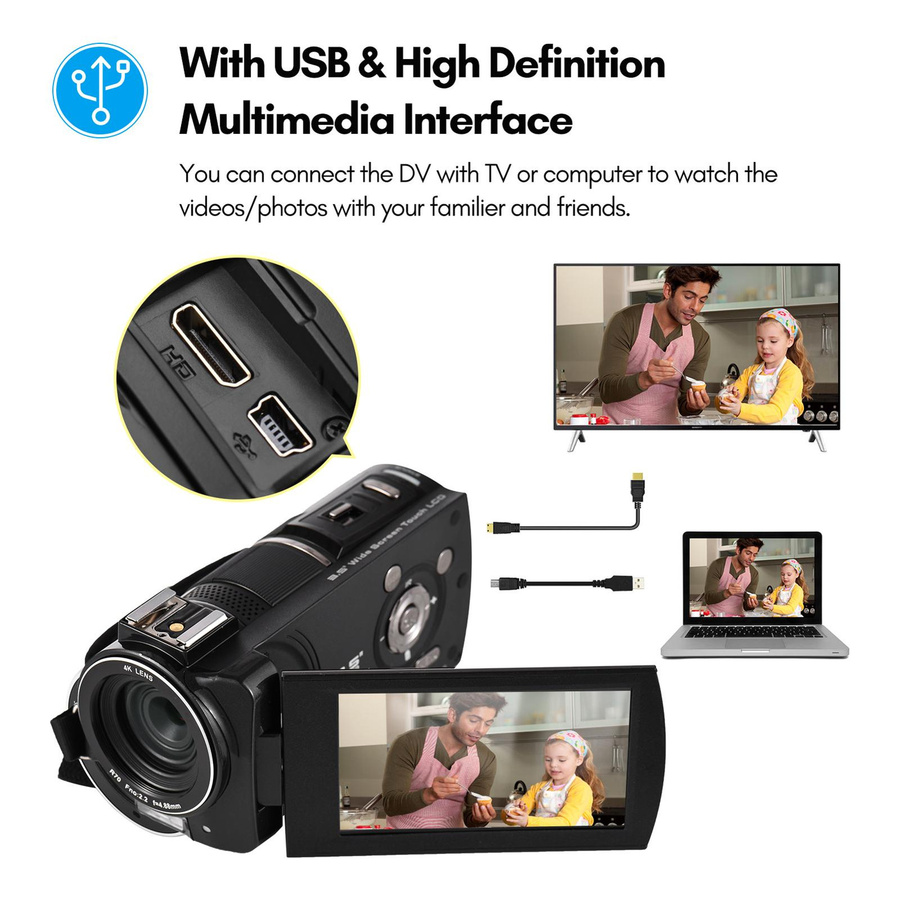 ORDRO HDR-AX10 4K Digitale Videokamera mit WiFi, 30MP Camcorder und 3,5 Zoll IPS Touch Panel in Schwarz - Bild 7