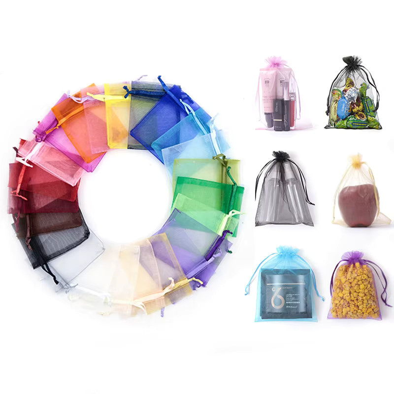 100 Stück Organza Geschenktüten mit Kordelzug in Mehrfarbig, ideal als Schmuckbeutel und Verpackung für Hochzeiten oder Süßigkeiten - Bild 2