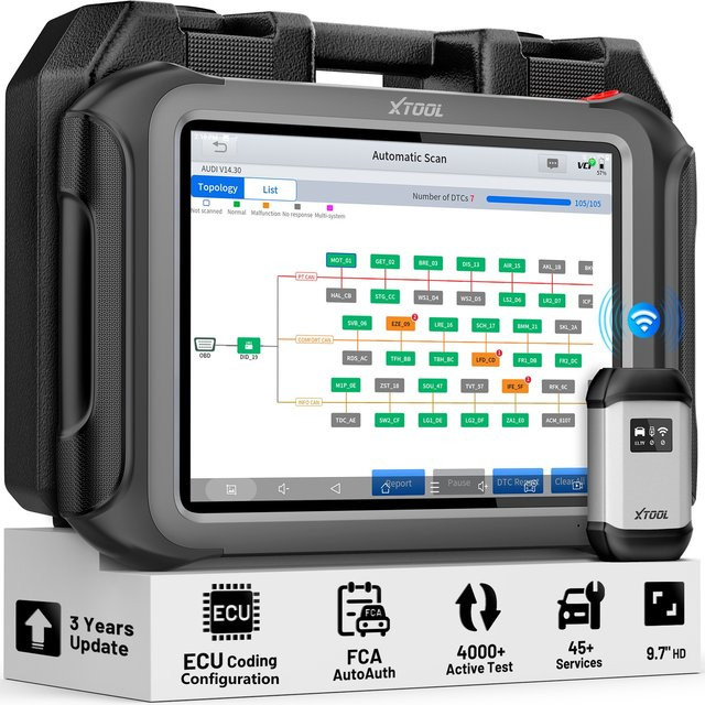 XTOOL D9S Autodiagnosetool in Schwarz mit ECU-Codierung, 45+ Resets, Schlüsselprogrammierung, FCA AutoAuth, DOIP und CANFD sowie Topologie-Funktion - Bild 1