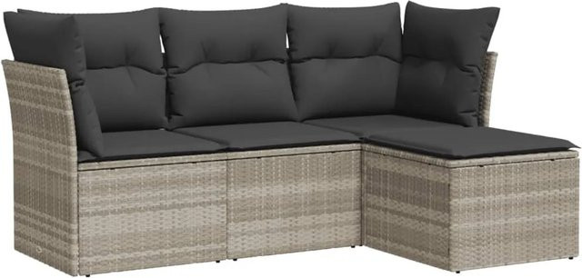 vidaXL 4-teilige Garten-Sitzgruppe aus Polyrattan in Grau mit wetterfesten Kissen und L-Form - Bild 1