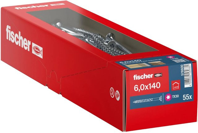 Fischer PowerFast II Holzschrauben mit Torx-Antrieb, verzinkt, Durchmesser: 6 mm, Länge: 140 mm, 55 Stück - Bild 1