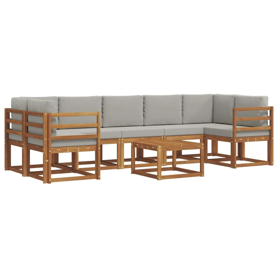 vidaXL Outdoor-Sofagarnitur L-Form aus Akazienholz mit 8 Kissen in Braun und Hellgrau - Bild 2