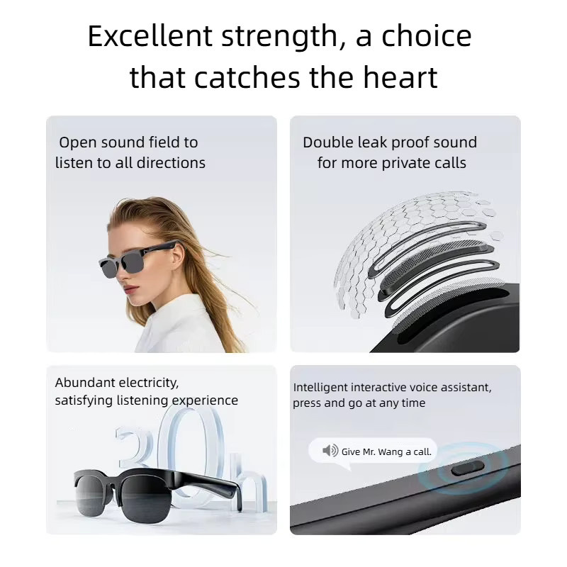 Lenovo KI-Smart-Brille mit Bluetooth für Übersetzung, Aufnahme und Musik in Schwarz - Bild 4