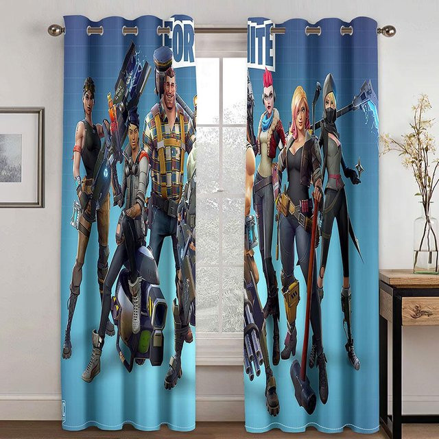 2er-Set halbtransparente Abdunkelungs-Fenstervorhänge von Yiran Furniture mit Grafikdesign in Blau, B: 170 cm, H: 200 cm - Bild 1