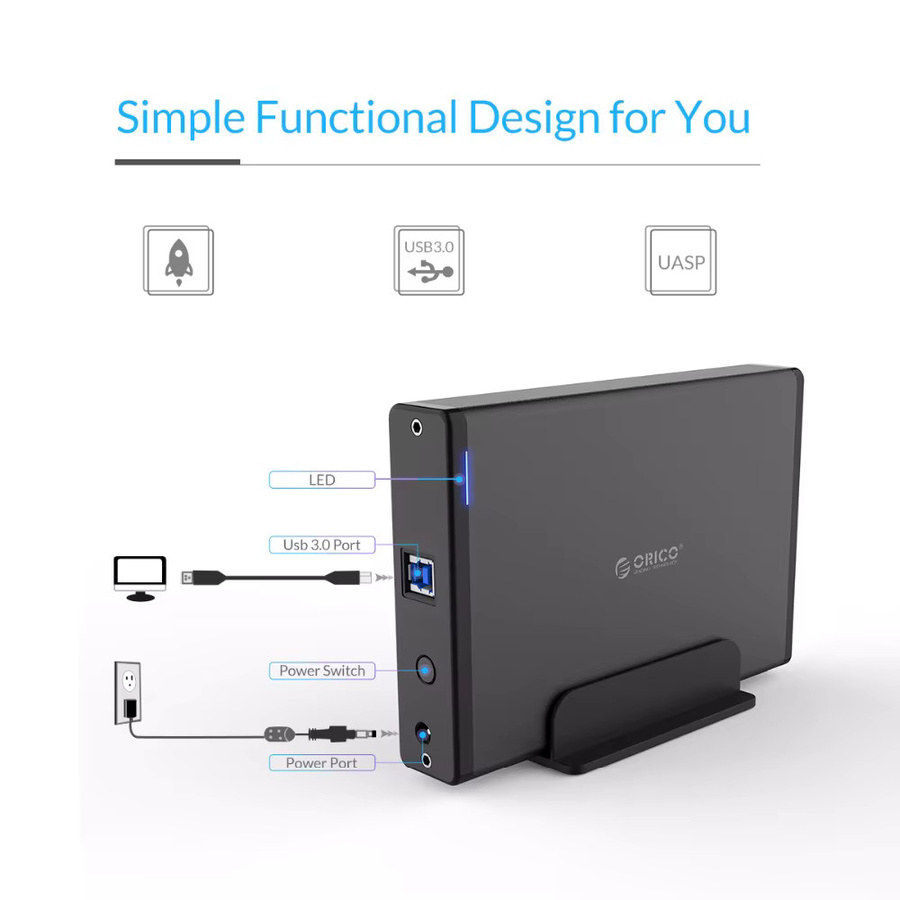ORICO Externes SATA HDD-Gehäuse für 2,5 und 3,5 Zoll SSD und Festplatten, Schwarz - Bild 2