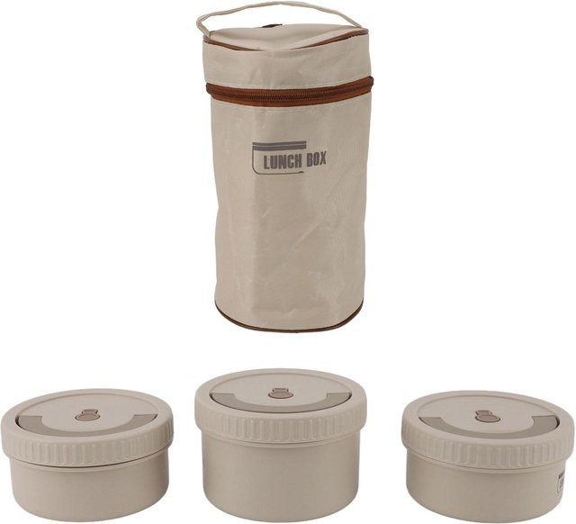 CosyHome Isolierter Edelstahl Bento Box Lebensmittelbehälter aus 316 Edelstahl, Beige und Grau, 3-teilig, auslaufsicher und versiegelt - Bild 1