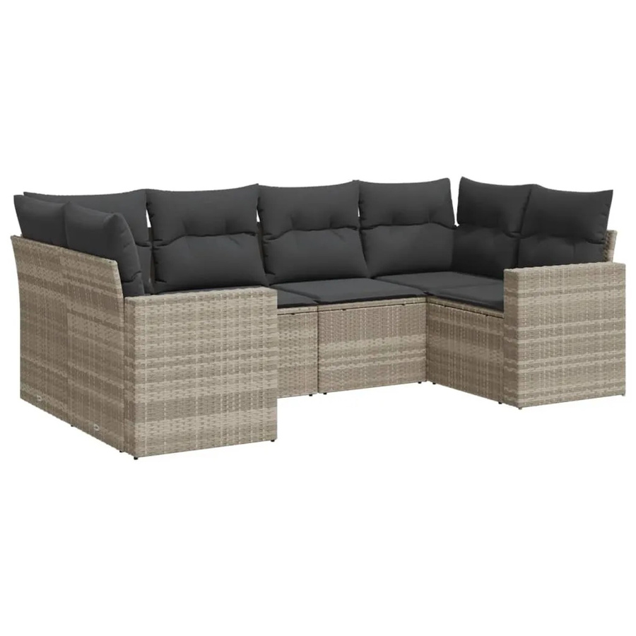 vidaXL 6-teilige Garten-Sofagarnitur in L-Form aus Poly-Rattan in Hellgrau mit Sitzkissen und Rückenkissen - Bild 2