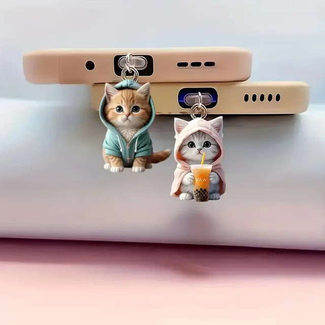 Dekorativer Staubschutz für dein Smartphone mit Katzen-Design für USB-C und iPhone in Grün und Multicolour - Bild 1