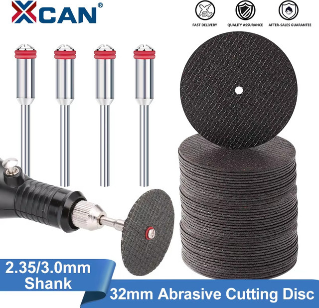 XCAN Schleifscheiben Set mit Dornen für Dremel-Zubehör und Drehwerkzeuge, 32 mm, Schwarz - Bild 1
