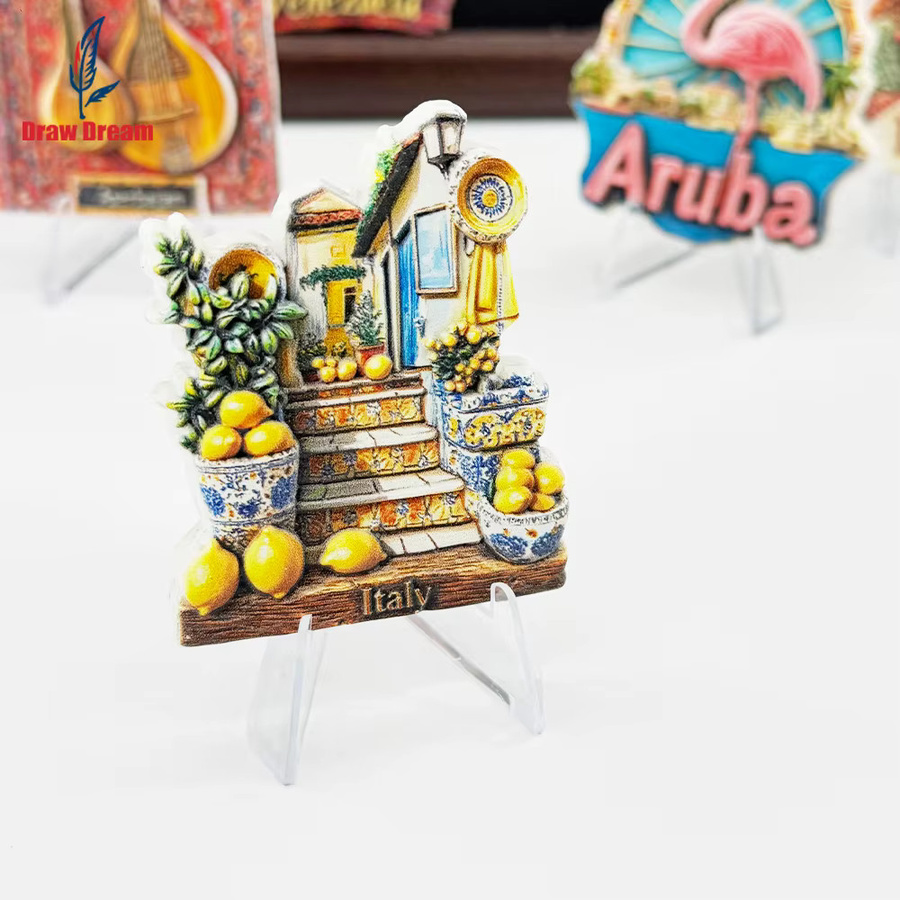 Kreativer 3D-Kühlschrankmagnet Italienische Amalfi-Küste in Gelb und Multicolour als Reise-Souvenir zur Dekoration von Heim und Büro - Bild 3