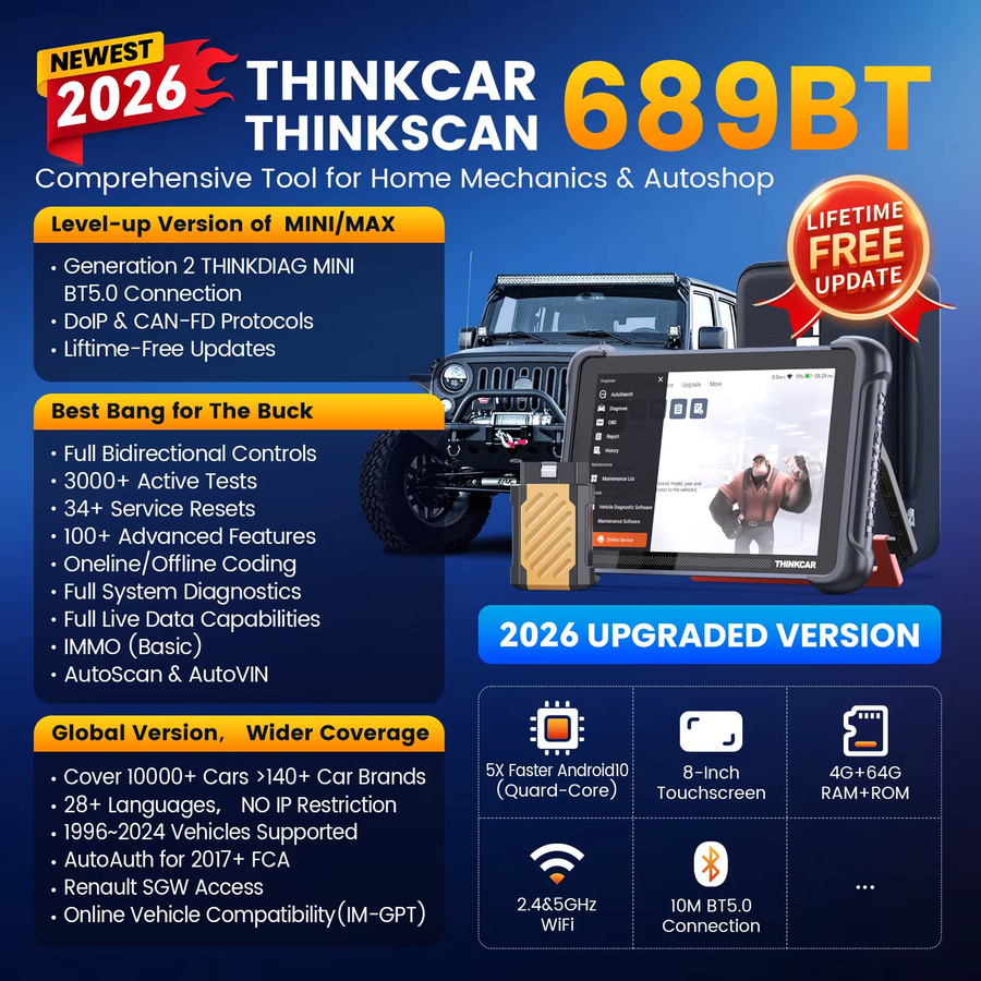THINKCAR THINKSCAN 689BT Kfz-Diagnosetool in Schwarz mit Schlüsselprogrammierung, bidirektionalem OBD2-Scanner, ECU-Codierung, CANFD, DOIP und 34 Reset-Funktionen - Bild 2