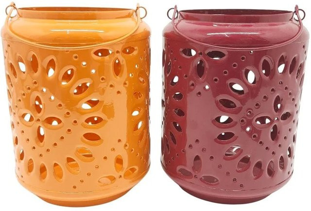 Boltze Windlicht Festival aus Eisen in Orange und Pink, Durchmesser: 17 cm, Höhe: 20 cm - Bild 1
