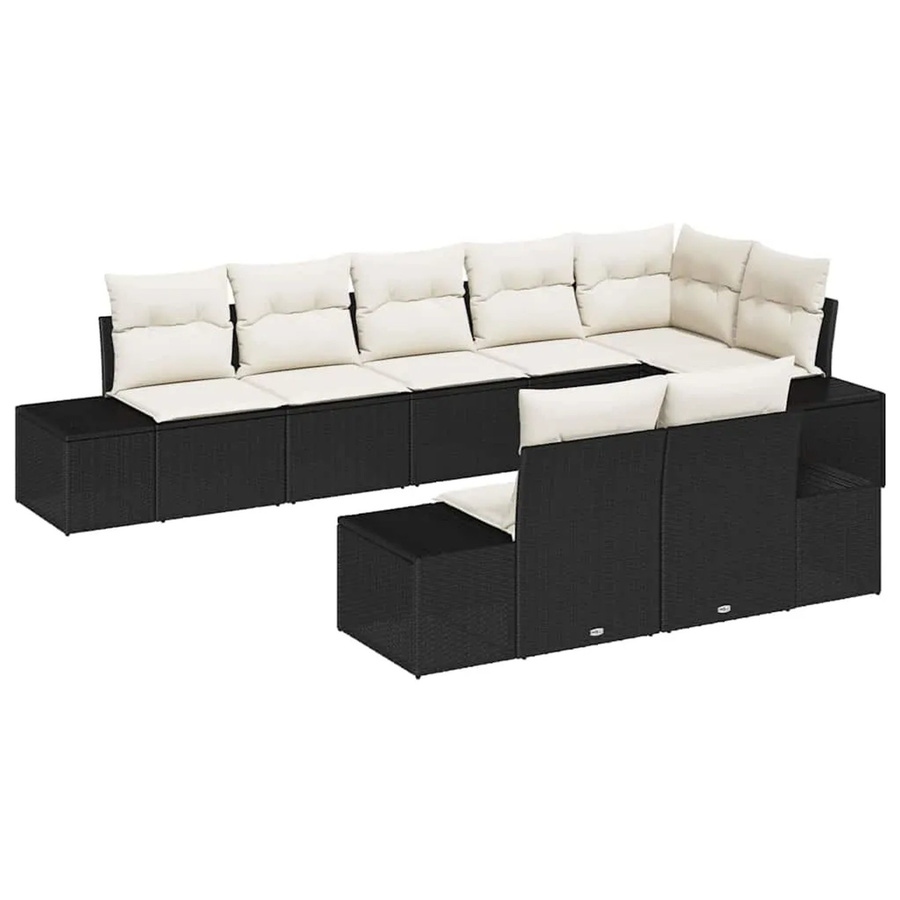 vidaXL Garten-Sofa-Set aus Poly Rattan in Schwarz und Creme, 8-teiliges L-Shape Lounge-Set mit UV-beständigen Kissen und Stahlgestell - Bild 2